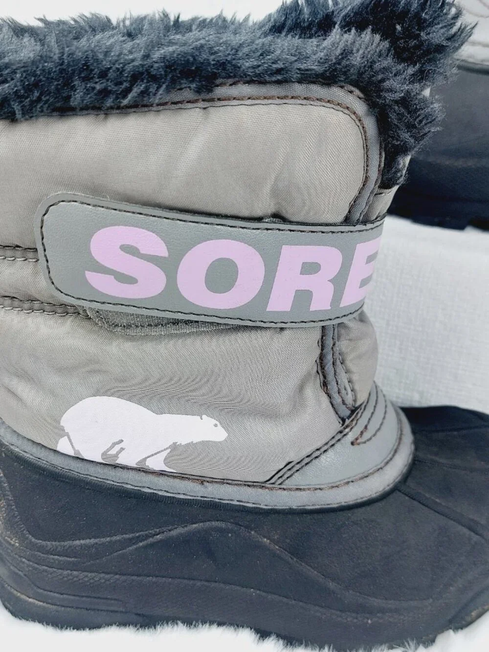 Sorel Girl's Gray Black Snow Commander Faux Fur Ankle Winter Boots Size 11
